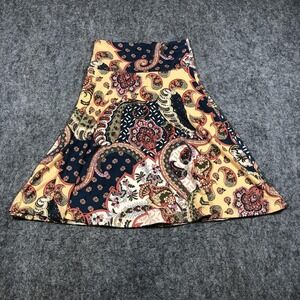 Popana Skirt Womens M Multicolor Paisley A Line Knee Length Boho Jersey Stretch